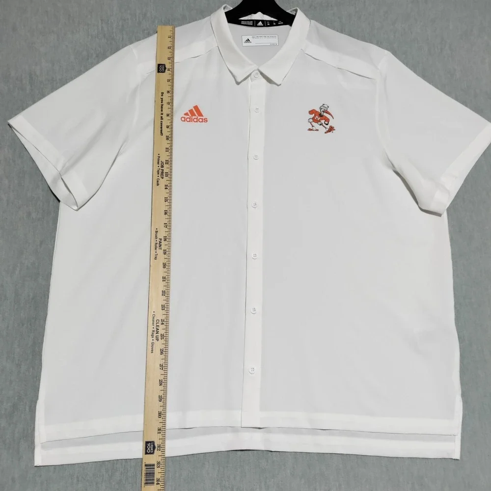 Adidas Miami Hurricanes Logo Button Up Shirt‎ Mens 2XL White Short Sleeve NCAA